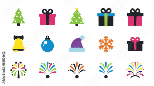 Festive Embellishments: Array of iconographic visual of christmas elements presents a visual symphony of holiday spirit. A delightful composition captures the essence of the season's magic.