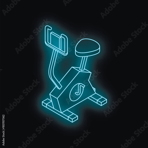 Neon stationary bike shining in the darkness, promoting health and fitness