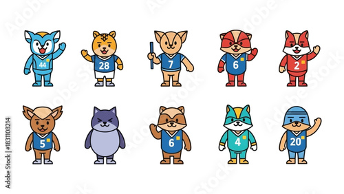 Animal Mascot Team: A vibrant illustration showcasing a collection of animal mascots each clad in sporty attire, ready to represent their teams with enthusiasm and flair. 