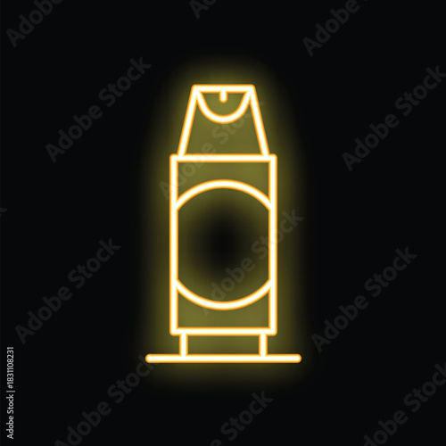 Neon yellow air freshener spray glowing on a black background