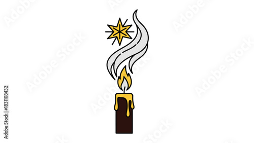 Radiant Candle: A meticulously crafted illustration depicting a glowing candle flame, rising smoke, and a star symbol above.