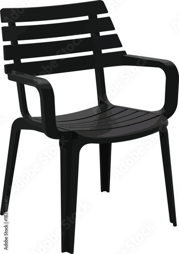 Black plastic patio chair with armrests, modern simple design