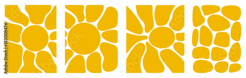Abstract Yellow Sun and Pebble Patterns on White Background