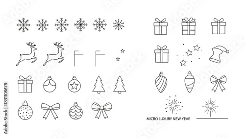 Christmas Icons: A collection of festive icons, encompassing the spirit of the holiday season, from snowflakes and gift boxes to Christmas trees and ornaments.