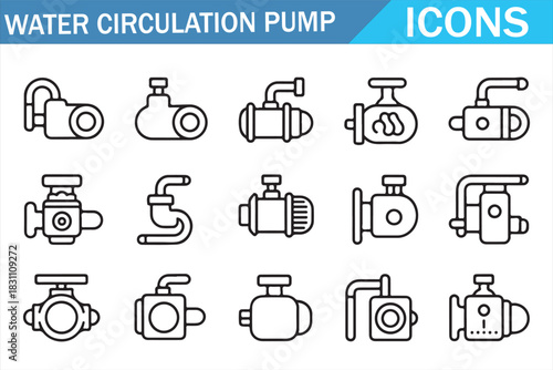 Water Flow and Circulation Pump Outline Symbols Collection