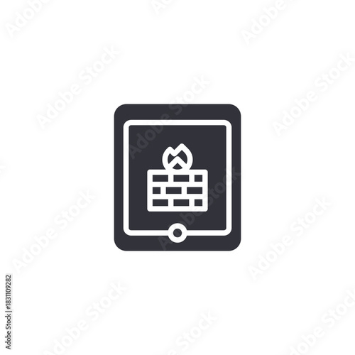 Tablet with digital distributor nodes. Multi-node grid icon representing data distribution, cloud sharing, and network information handling on smart device.