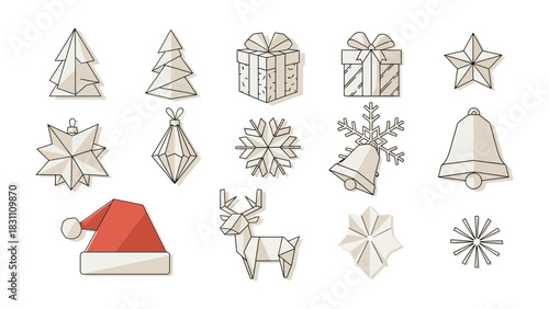 Festive Origami Christmas Elements: A collection of meticulously crafted origami Christmas elements, each symbol evokes the joy and enchantment of the season.