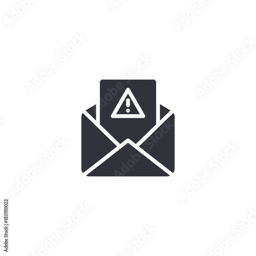 Email warning alert. Envelope with danger triangle symbol referring to spam alert, phishing risk, and suspicious email notification.