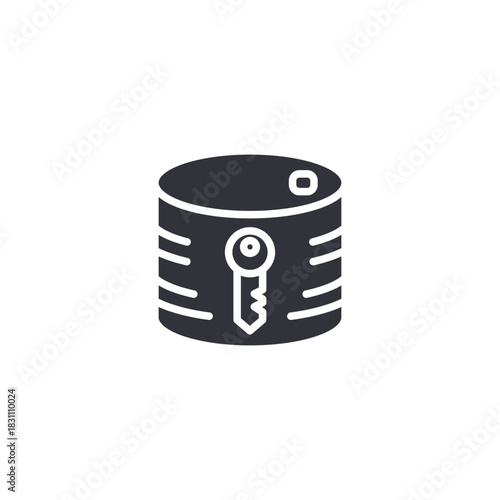 Server database with keyhole. Data storage icon showing locking mechanism for confidential information, safe backup, and data encryption.