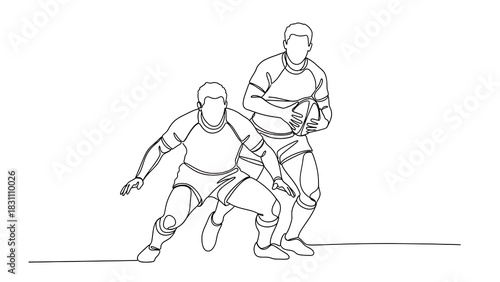 Wallpaper Mural One line art minimalist continuous line drawing illustration of two rugby players in action, one preparing to tackle or defend while the other holds the ball, isolated on white background Torontodigital.ca
