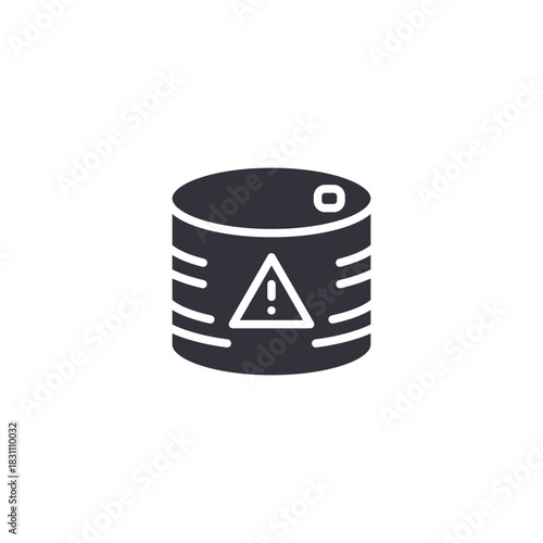Database alert symbol. Database with caution icon indicating system failure risk, corrupted data, or security incident warning.