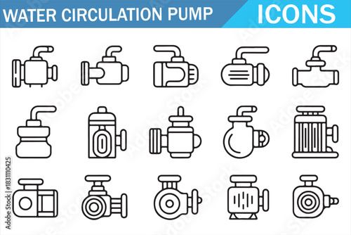 Plumbing and Circulation Pump Outline Icons for Engineering Projects