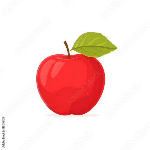 Red Apple with Green Leaf on Image White Background fruit