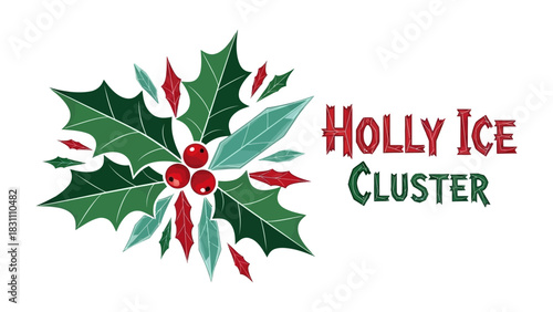 Holly ice Cluster Logo: A vibrant logo, celebrating the festive spirit with sprigs of holly and sparkling ice elements. A fusion of nature's beauty and the crisp elegance of ice