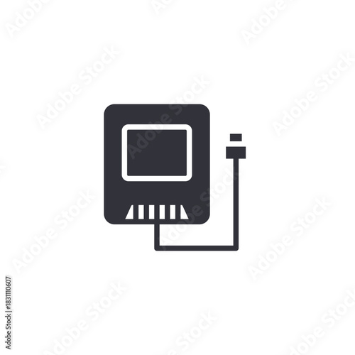 Processor chip with cable icon for hardware-based data backup, fast computing storage, and secure connection.
