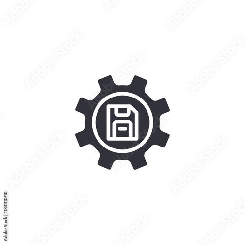 Gear and shield icon symbolizing data security maintenance, system configuration, and protected backup control.
