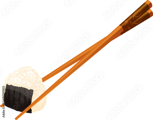 onigiri food vector illustration drawing art japanese chopsticks