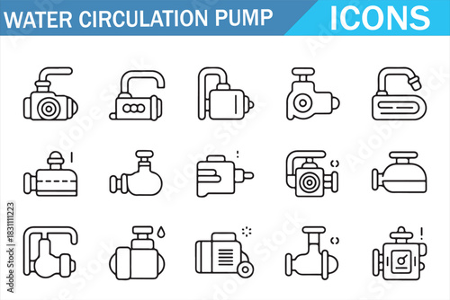 Industrial Water Pump and Hydraulic System Outline Icons Collection