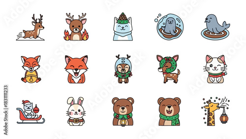 Adorable Animal Collection: A collection of cheerful and whimsical cartoon animal illustrations, each depicting a unique and lovable creature.