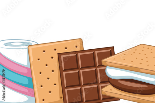 A s'more is prepared with graham crackers, chocolate, and marshmallow, ready to be enjoyed.