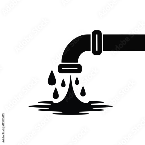 Black liquid drips from a pipe into a pool below, symbolizing pollution