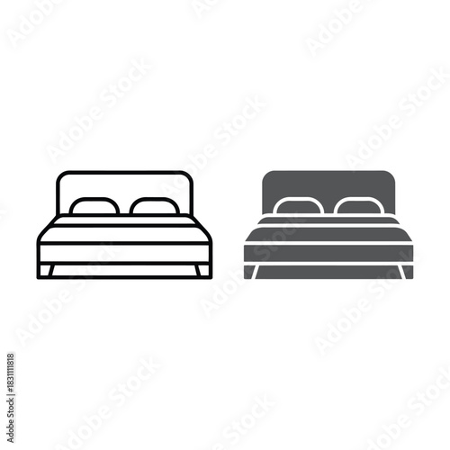A minimalist illustration of a double bed with pillows and a duvet.
