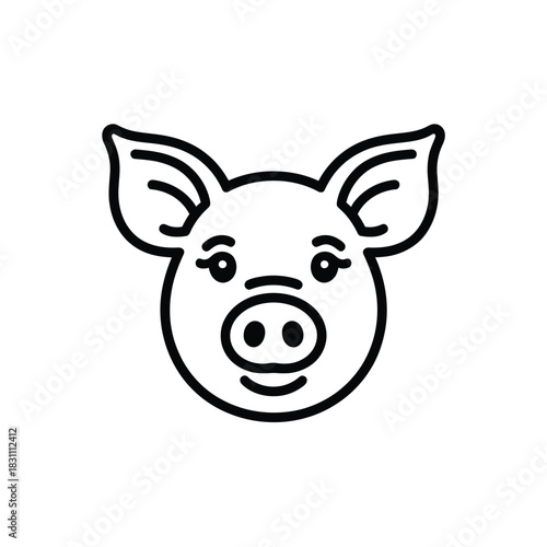 A simple line drawing of a pig's face with large ears and a snout