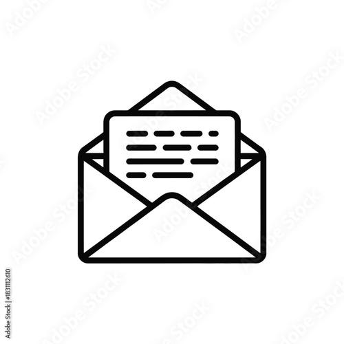 An open envelope reveals a letter with text inside, symbolizing communication.