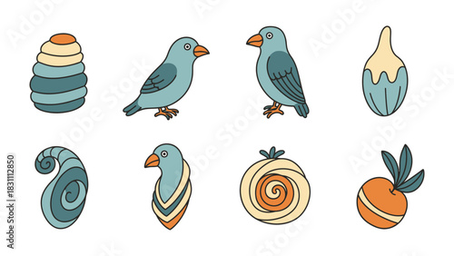 Colorful Collection: An array of whimsical illustrations showcasing various charming objects, inviting curiosity and igniting imagination. 