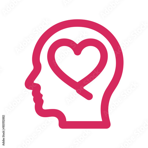 A stylized profile of a human head with a heart inside represents emotional well-being.