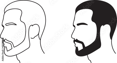 Male Profile Illustration Two Variations Simple Line Art Design and Solid Silhouette Style