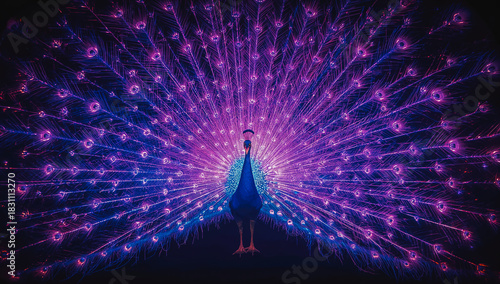 Vibrant peacock with glowing feathers