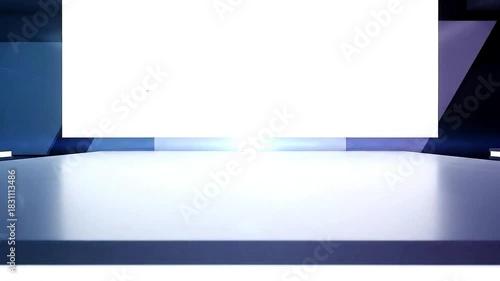 Sleek modern stage set for dynamic presentation videos and product reveals, perfect for virtual events and corporate broadcasts with a clean, futuristic vibe