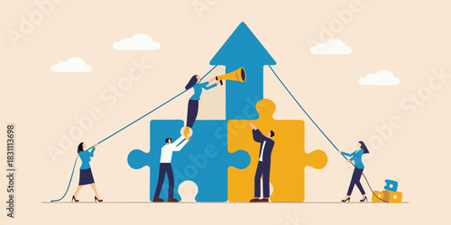 Teamwork and collaboration building a successful business growth arrow