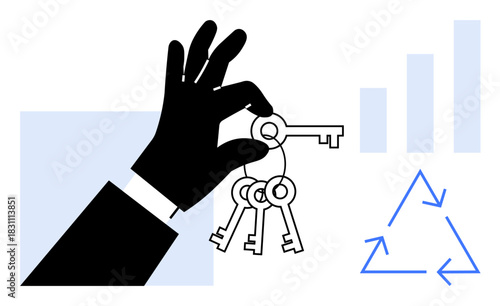 Access concept. Hand holds vintage keys access, solutions, and opportunities. Access to resources, security, success, and business growth. Ideal for security business strategy recycling