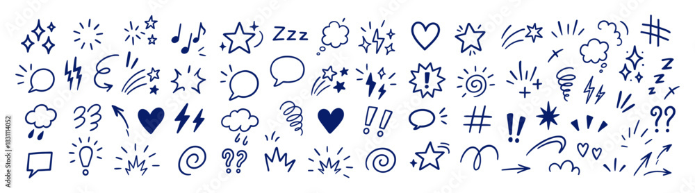 Fototapeta premium Handdrawn comic emotion icons doodle symbol set