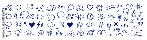 Handdrawn comic emotion icons doodle symbol set