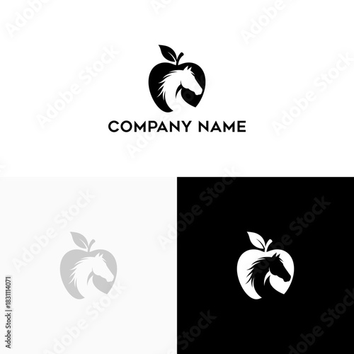 Stylish abstract logo design featuring a horse head artfully merged with a stylized apple silhouette, perfect for diverse branding identities