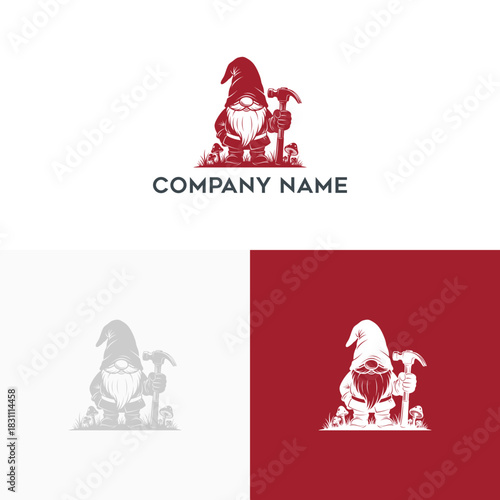 Crafty Gnome with Hammer - Charming Construction Mascot Logo