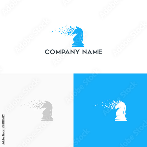 Abstract Chess Knight Logo Design - Blue and Gray Variations for Strategy and Gaming Brands