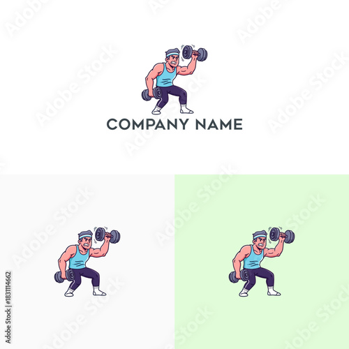 Dynamic cartoon character engaged in intense dumbbell lifting, representing strength, dedication, and a healthy lifestyle, perfect for fitness and wellness branding