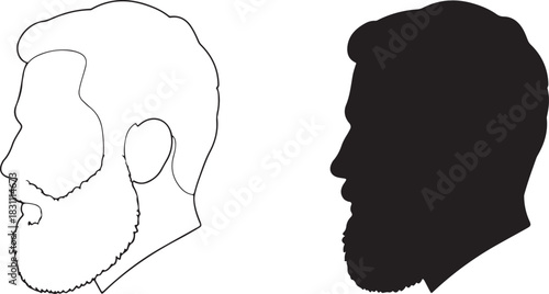 Man profile portrait side view illustration graphic representation black and white outline silhouette