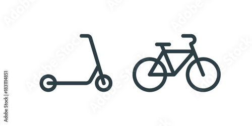 Illustration of a scooter and a bicycle side by side on a white background