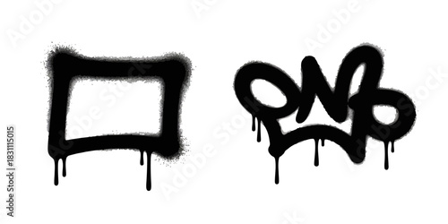 Two black graffiti designs a square and rnb on a white isolated background