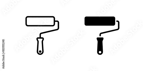 Illustration of two paint rollers one outlined and one filled in black color