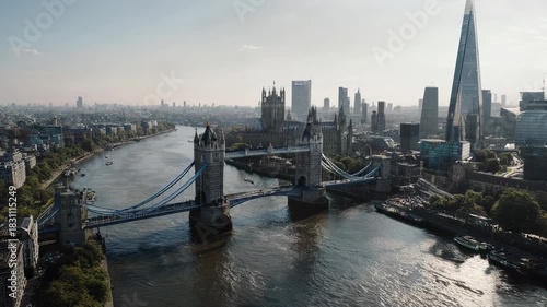 Tower Bridge and London Skyline - A Captivating Aerial View.