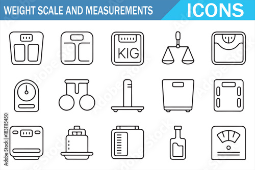 Weight Scale and Measurement Editable Line Icons Set for Web and Mobile UI