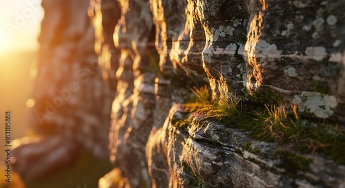 Nature's Detail: Rock, Moss, Lichen in Golden Light
