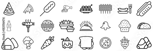 Collection of Diverse Food and Drink Icons in Outline Style