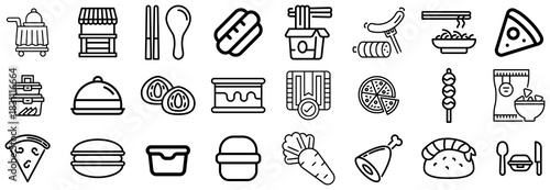 Collection of Food and Drink Icons in Outline Style